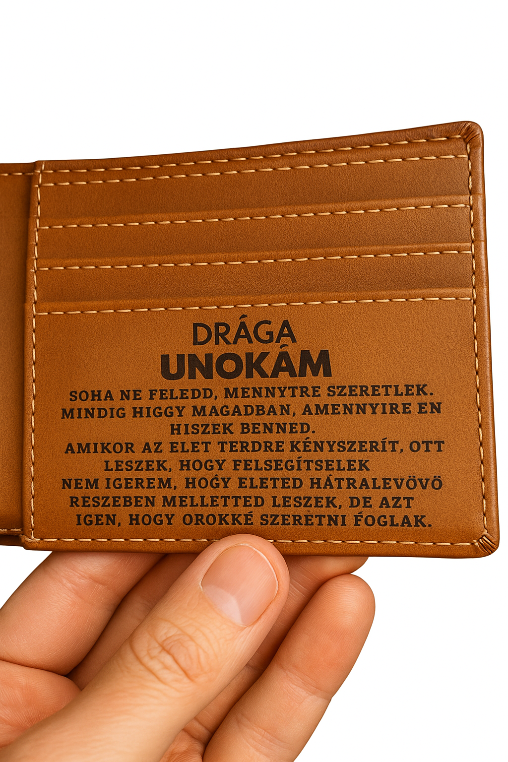 Drága Unokámnak – egyedi bőr pénztárca üzenettel – A100 - díszdobozban 😍