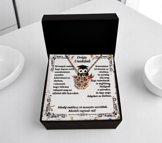 Drága Unokánk -  Ballagási Nyaklánc - A03-Z01 - 4 szív 1 szerencsehozó lóhere minta 😍