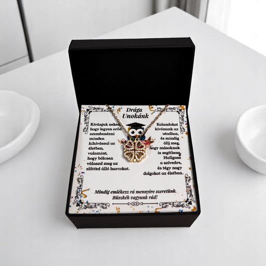 Drága Unokánk -  Ballagási Nyaklánc - A03-Z01 - 4 szív 1 szerencsehozó lóhere minta 😍