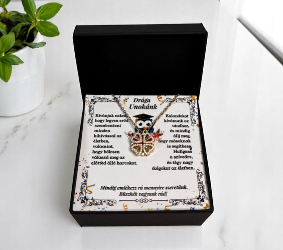 Drága Unokánk -  Ballagási Nyaklánc - A03-Z01 - 4 szív 1 szerencsehozó lóhere minta 😍