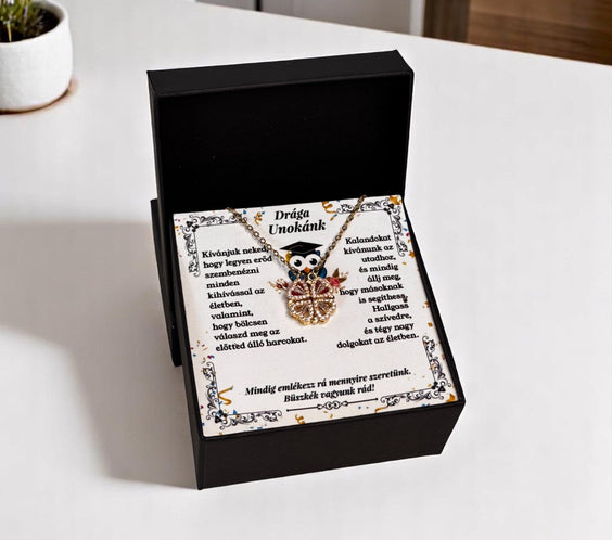 Drága Unokánk -  Ballagási Nyaklánc - A03-Z01 - 4 szív 1 szerencsehozó lóhere minta 😍