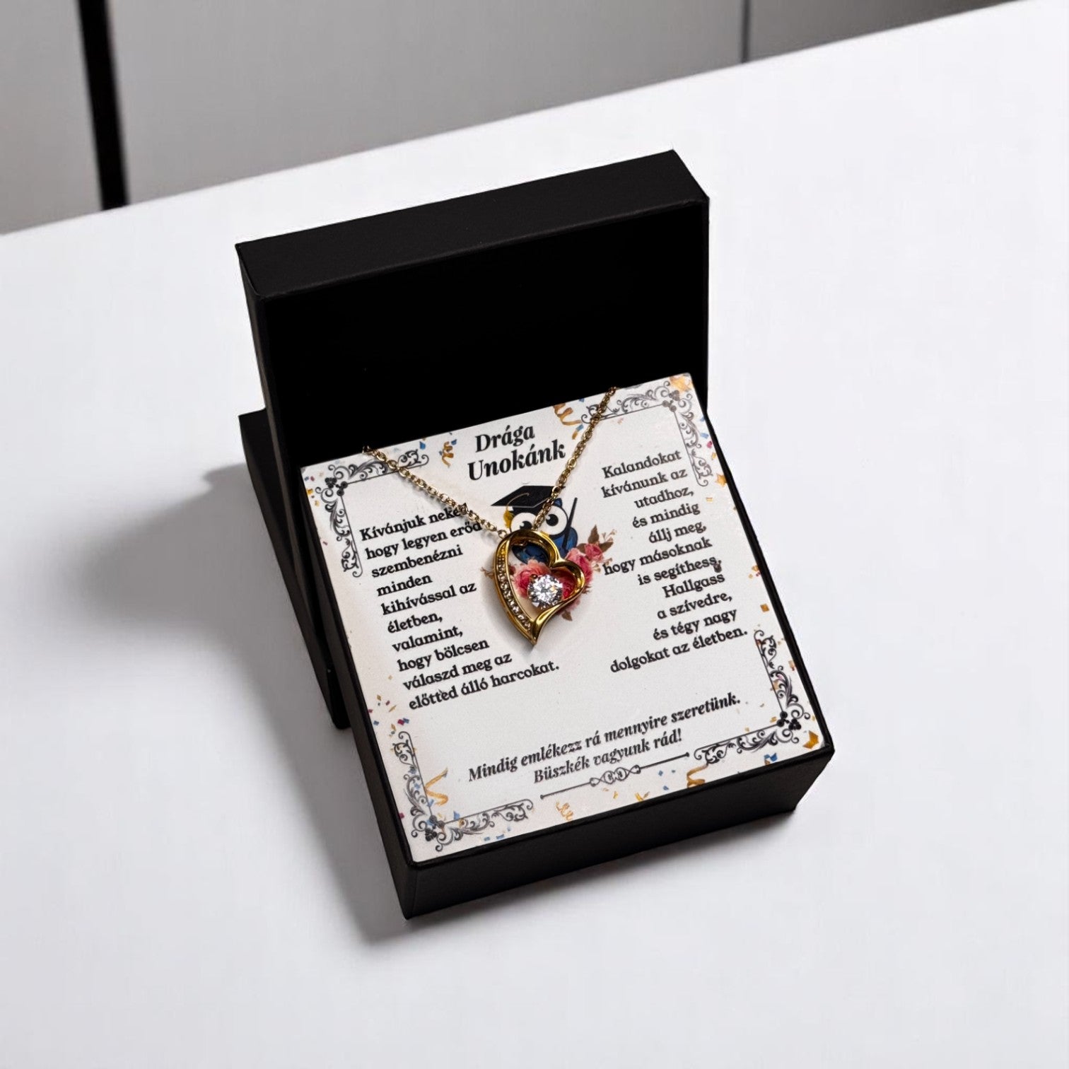 Drága Unokánk -  Ballagási Nyaklánc - A01-Z01 - aranyozott szív  😍