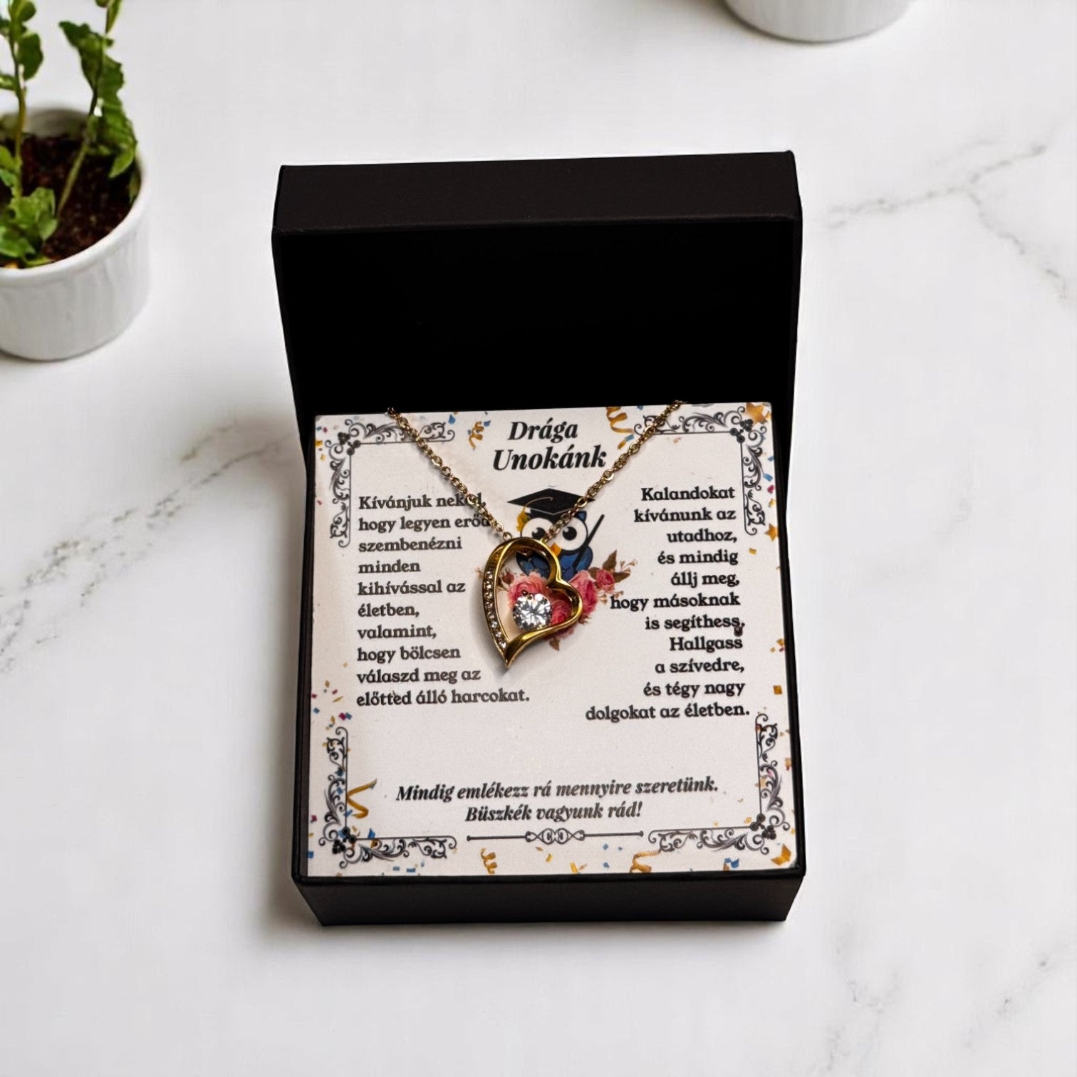 Drága Unokánk -  Ballagási Nyaklánc - A01-Z01 - aranyozott szív  😍