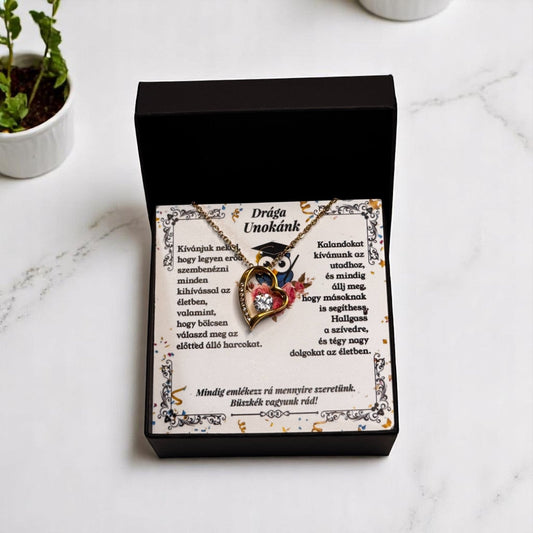 Drága Unokánk -  Ballagási Nyaklánc - A01-Z01 - aranyozott szív  😍