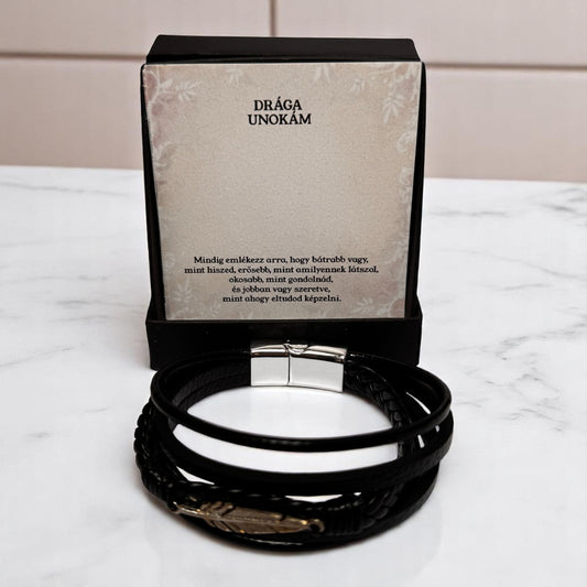 Fekete Bőr KARKÖTŐ - Drága Unokám - A46-Z29 - Mindig Emlékezz ❤