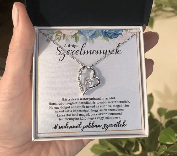 A drága szerelmemnek - Mindennél jobban szeretlek (14K fehérarany bevonattal) C0036 - egyedinyaklanc.hu